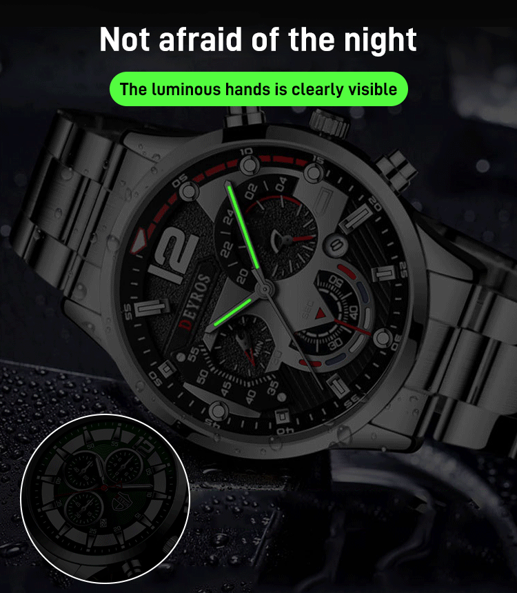 Calendar 6-Hands Steel Band Quartz Watch
